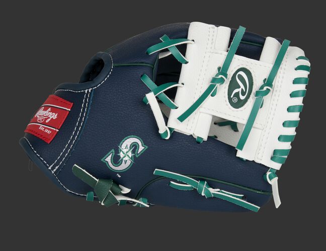 Thumb of a navy/white Seattle Mariners 10-Inch team logo glove with a white I-web and Mariners logo on the thumb - SKU: 22000015111