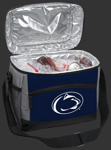 An open Penn State Nittany Lions 12 can cooler filled with ice and drinks - SKU: 10123050111