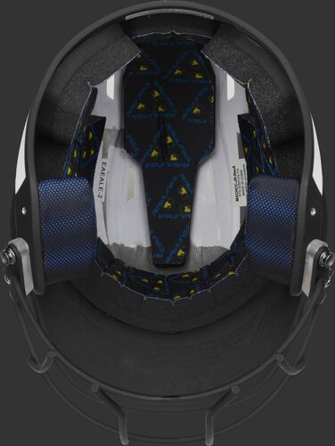 Black foam padding on the inside of a Rawlings Mach fastpitch helmet - SKU: MSB13S-W/B