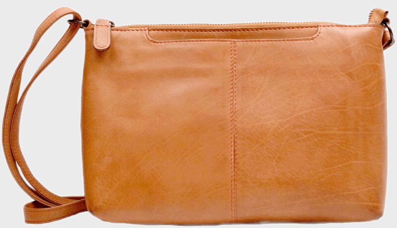 Back of a tan Rawlings Baseball Stitch cross mini bag purse - SKU: MW471-204