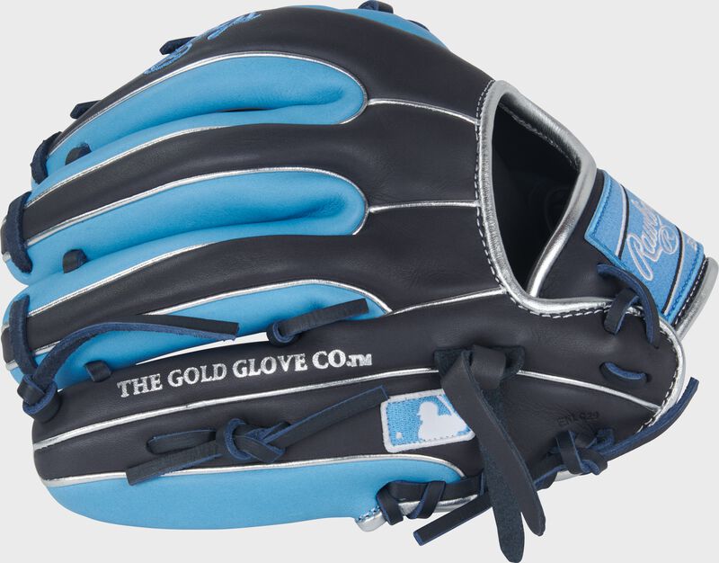 Navy back of a Rawlings NXT Series 11.25-Inch Infield Glove with the MLB logo on the pinky loading=