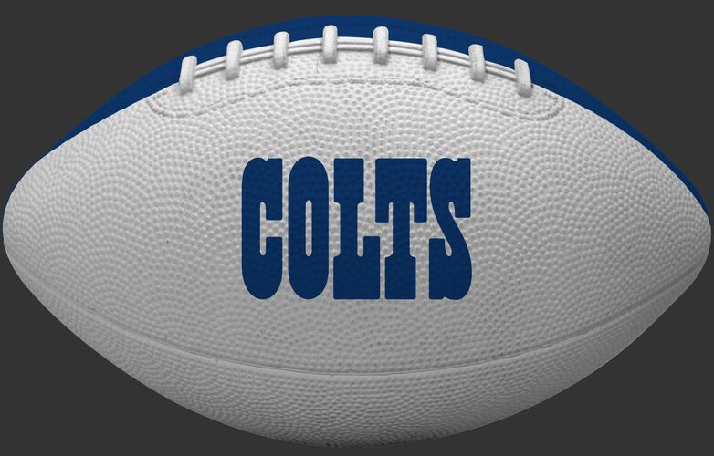 White side of an Indianapolis Colts rubber Gridiron football with team name SKU #09501070121
