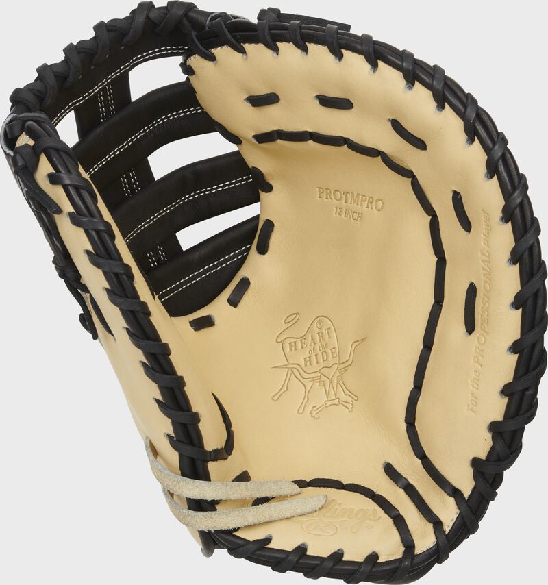Camel palm of a Rawlings Heart of the Hide 1st base mitt with black laces - SKU: PROTMPRO loading=