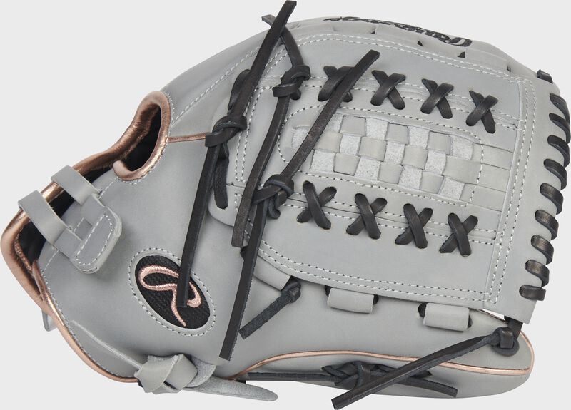 Thumb of a gray 2022 Liberty Advanced Color Series 12.5-Inch fastpitch glove with a gray x-laced basket web - SKU: RLA125-18GRG