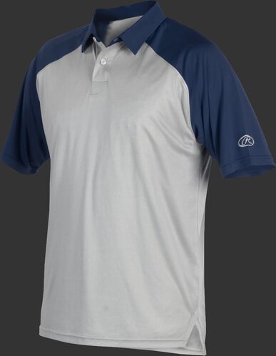 A gray Rawlings colorsync polo with navy sleeves - SKU: CSP-BG/N
