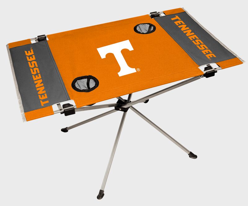 A Tennessee Volunteers endzone table with a large team logo in the middle