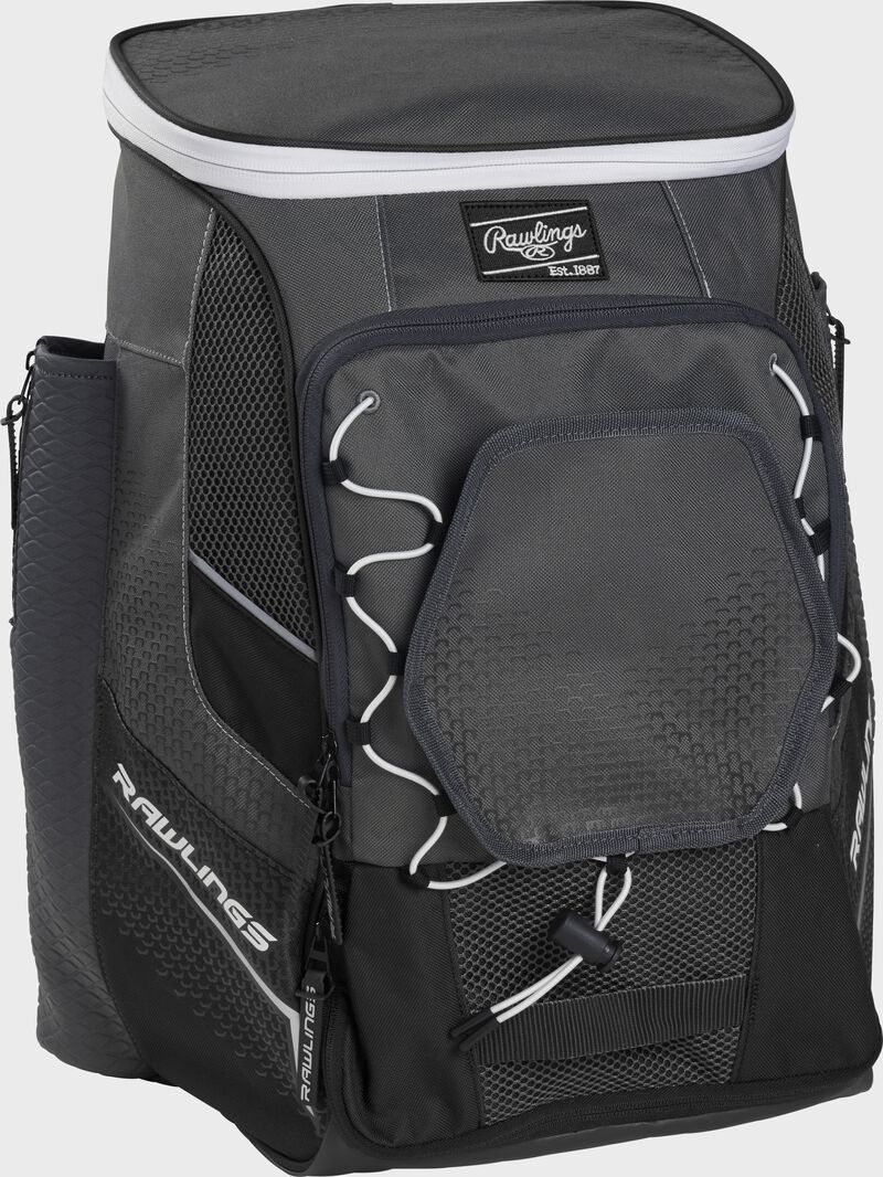Front left angle of a black Rawlings Impulse bag with gray accents - SKU: IMPLSE-B