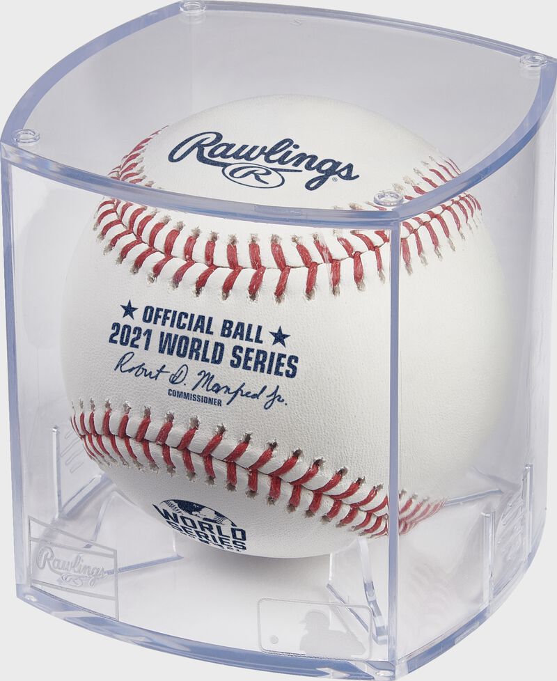 A Rawlings MLB World Series Commemorative Baseball | 1978-Present with the official ball MLB stamp in a case - SKU: WSBB loading=