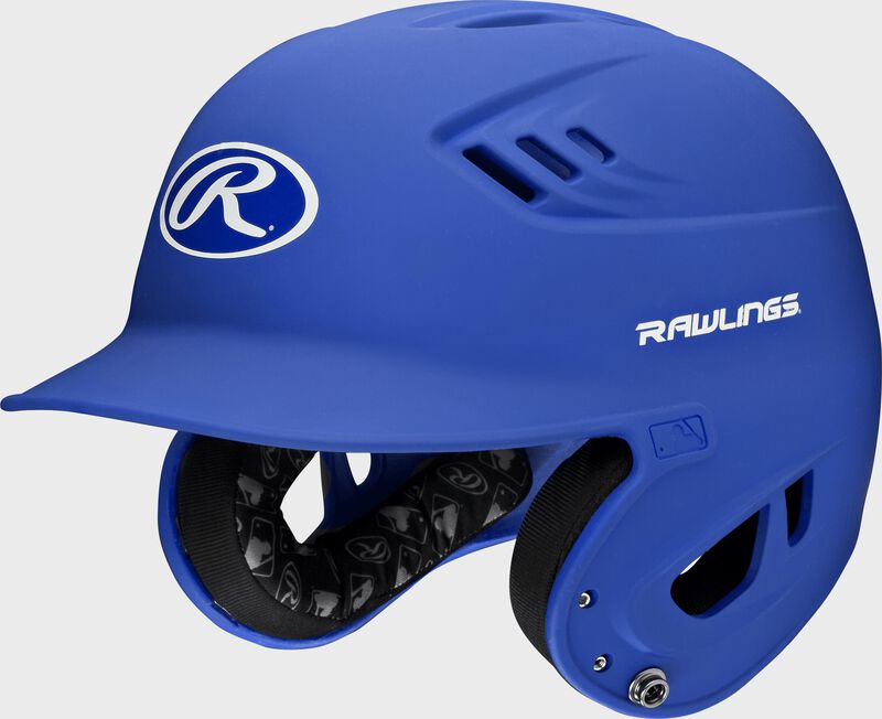 Front left-side view of Royal Rawlings Velo Matte Batting Helmet - SKU: R16M