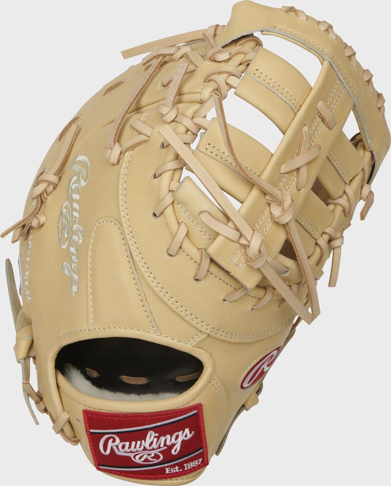 Shell back view of camel 2021 Pro Preferred 13-inch First Base Mitt