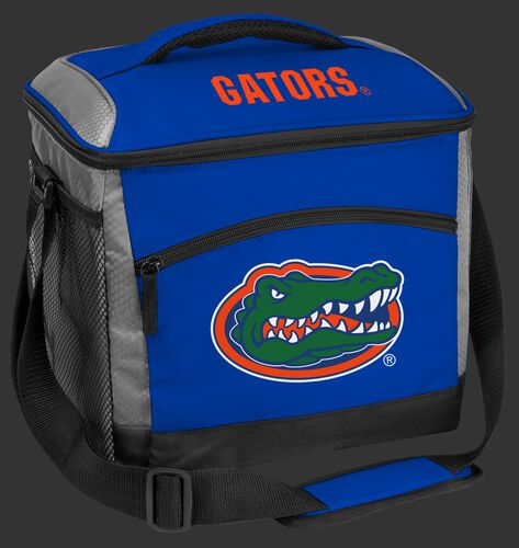 A blue Florida Gators 24 can soft sided cooler with screen printed team logos - SKU: 10203022111