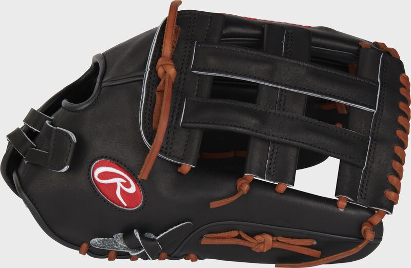 Thumb of a black Heart of the Hide 14" slowpitch softball glove with a black H-web - SKU: RPRO140SP-6B