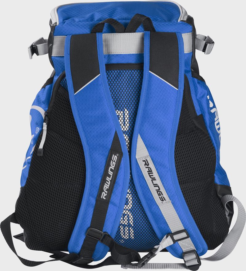 Back of a royal VELOBK Rawlings Velo backpack with royal shoulder straps