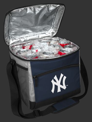 An open New York Yankees 24 can cooler filled with ice and drinks - SKU: 10200030111