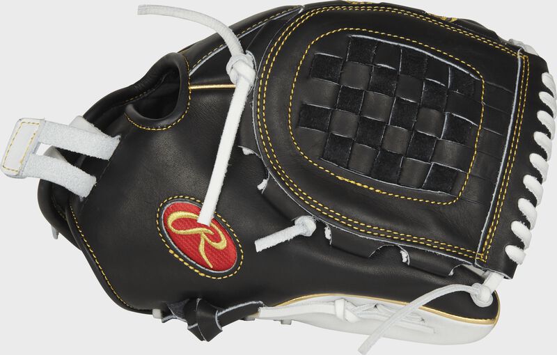 PRO120SB-3BW Heart of the Hide 12-inch fastpitch ouftield/pitcher's glove with a black thumb, white trim and black Basket web