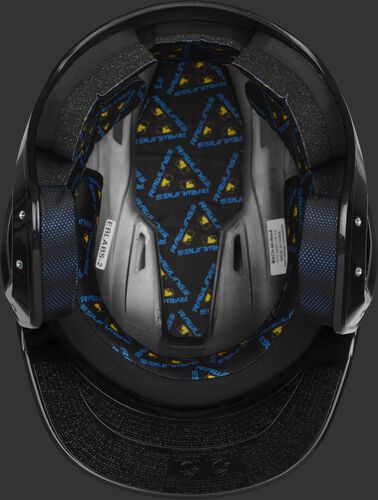 Inside of a black MCH01A Mach batting helmet with black foam padding