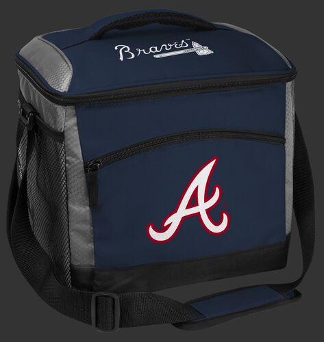 A navy Atlanta Braves 24 can soft sided cooler with screen printed team logos - SKU: 10200005111