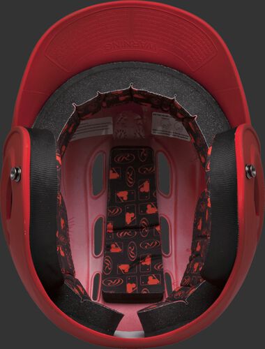 Inside padding of a scarlet R16MS senior size Velo batting helmet