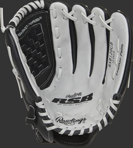 RSB120GB Rawlings softball infield/pitcher's glove with a grey palm and grey laces