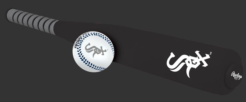 Side of Rawlings Chicago White Sox Foam Bat and Ball Set in Team Colors With Team Name and Logo On Front SKU #01860029111