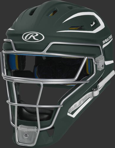 CHMCHS dark green Mach adult catcher's helmet with white trim