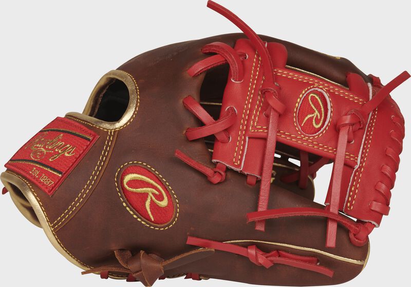 Thumb view of a PRO204-2TIG Heart of the Hide 11.5-inch infield glove with a scarlet I web