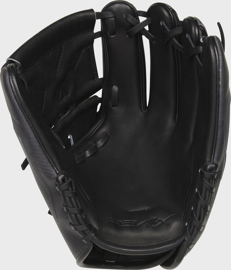 Shell palm view of black and gray 2022 REV1X 11.75-inch infield/pitcher's glove