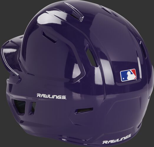 Back left of a purple MCH01A Rawlings high school Mach helmet with optimized air ventilation