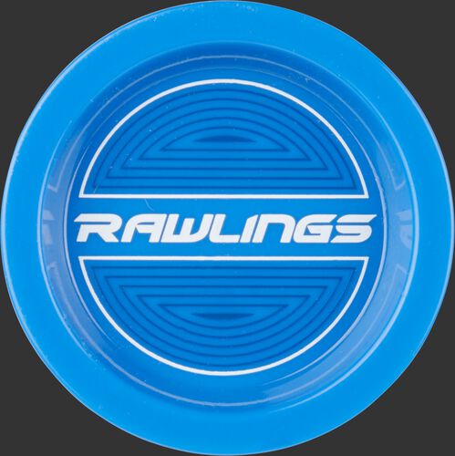 Light blue end cap of a Mantra fastpitch bat with a white Rawlings logo - SKU: FP1M10