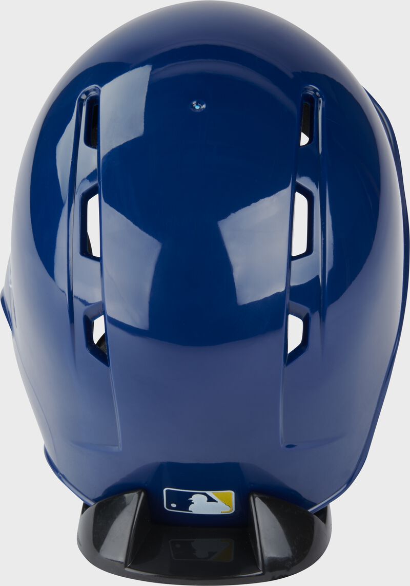 Back of a blue Brewers mini replica helmet loading=