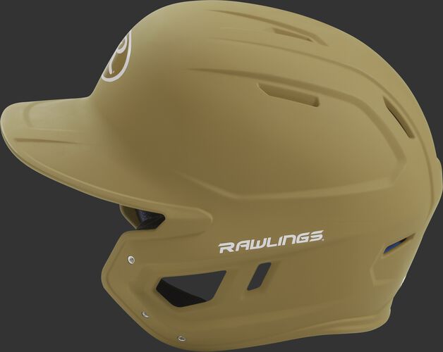 MACH Rawlings batting helmet with a one-tone matte Vegas gold shell