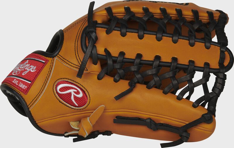 Thumb of a rich tan PRO442KRTP 12.75-inch Pro Preferred outfield glove with a Trap-Eze web