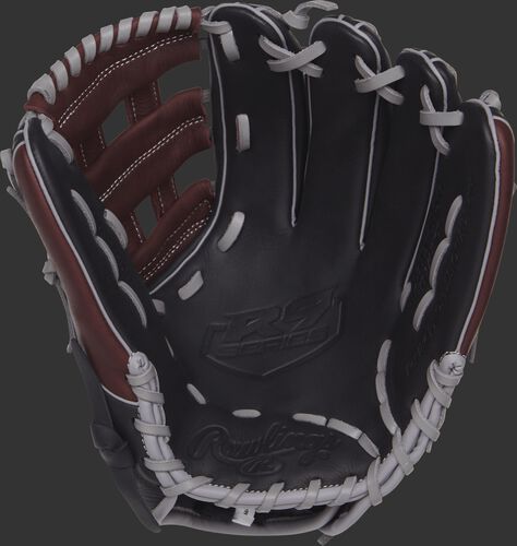 R9315-6BSG 11.75-inch Rawlings R9 baseball glove with a black palm and grey laces