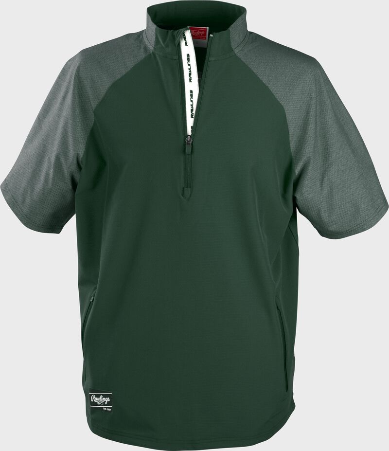 Front of a dark green Rawlings ColorSync short sleeve cage jacket - SKU: CSSSJ2-DG