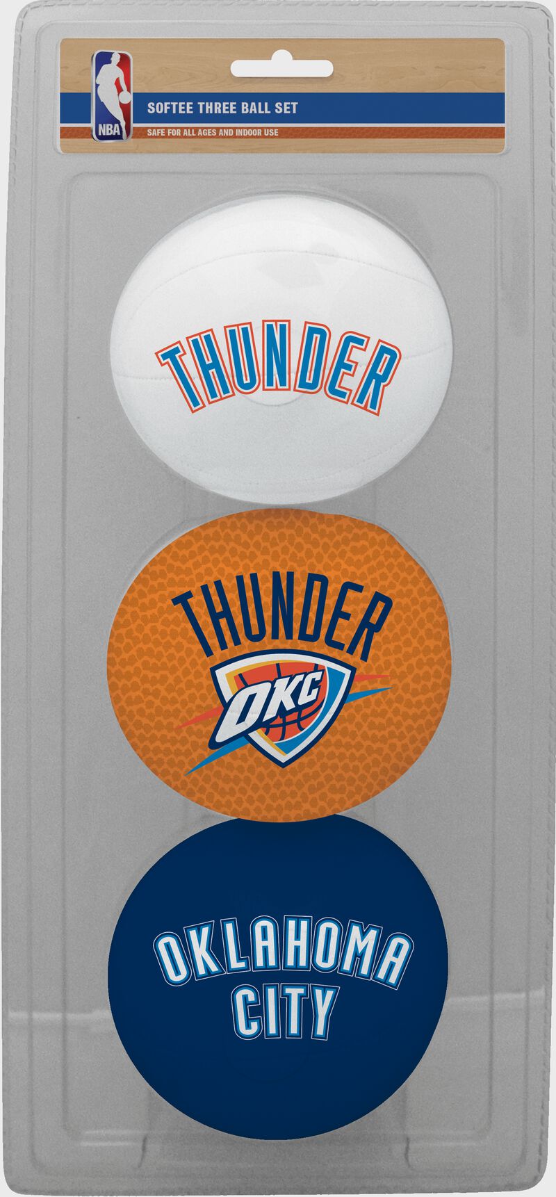 Rawlings White, Brown, and Navy NBA Oklahoma City Thunder Three-Point Softee Basketball Set With Team Logo SKU #03525053114