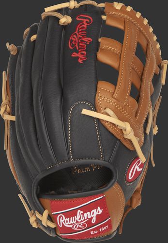 P120GBH youth Prodigy 12-inch outfield glove with a black back and golden brown trim