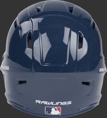 Back of a navy MACH high performance junior helmet with the Official Batting Helmet of MLB logo