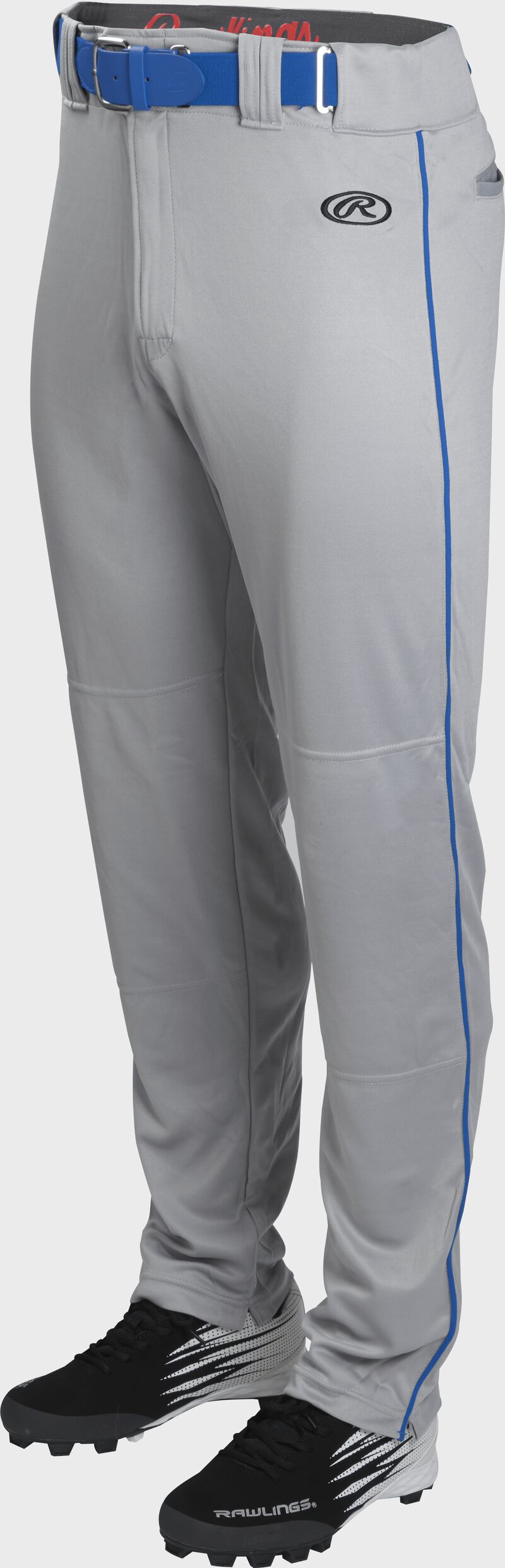 Front of Rawlings Blue Gray/Royal Adult Launch Piped Semi-Relaxed Baseball Pant - SKU #LNCHSRP-BG/R