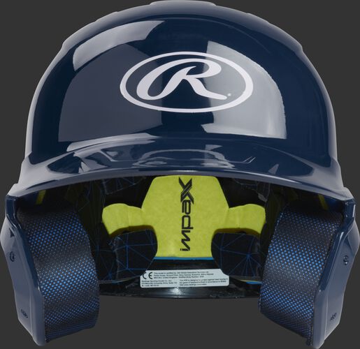 Front of a matte navy MACH junior size batting helmet