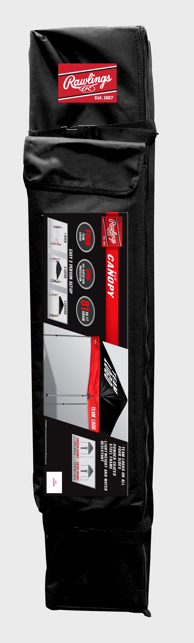 A black carry case for a Rawlings 9x9 canopy - SKU: 04034043511
