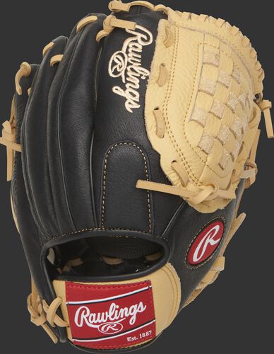 Back of a black P110CBB Prodigy 11-inch basket web youth glove