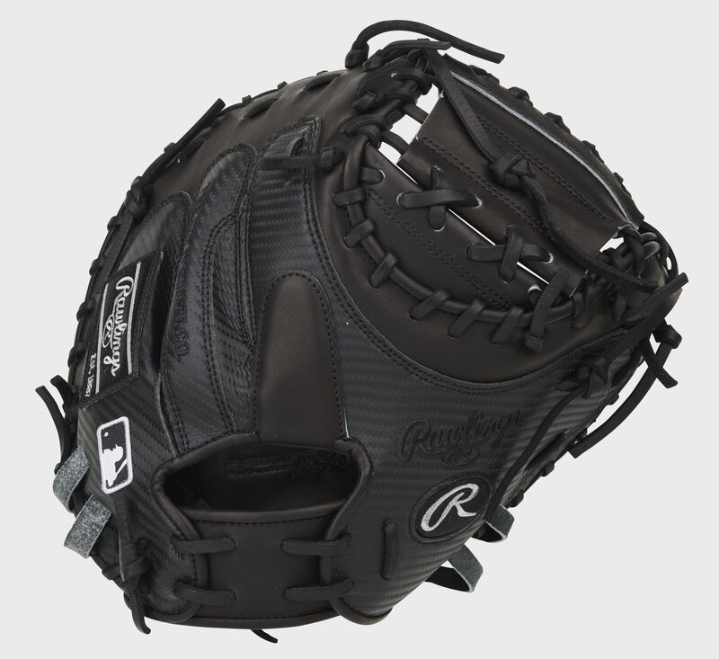 Black Hyper Shell back of a Pro Preferred 34-Inch catcher's mitt with a black finger pad - SKU: PROSCM41B