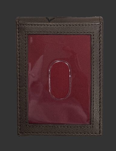 Back of a brown Rawlings debossed stitch front pocket wallet with a clear ID window - SKU: RPW009-200