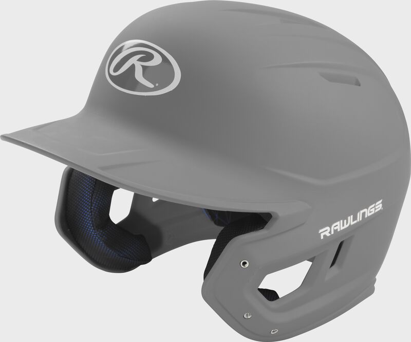 Left angle view of a Rawlings MACH helmet with a one-tone matte silver shell image number null