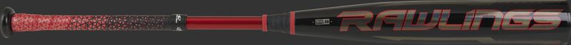 Rawlings logo on the black barrel of a BBCOR Quatro Pro baseball bat - SKU: BB1Q3