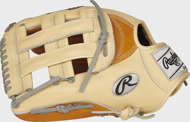 Camel thumb of a left hand throw 2021 Heart of the Hide 12.75-Inch outfield glove with a camel H-web - SKU: PRO3039-6TC-RH