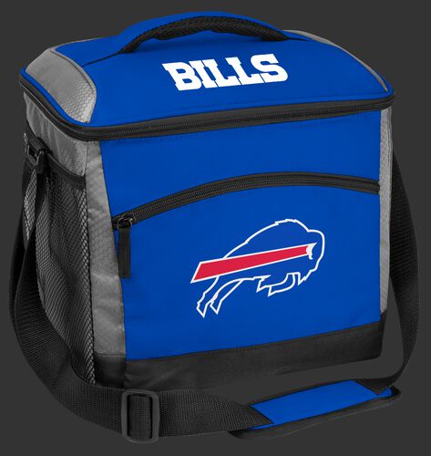 A blue Buffalo Bills 24 can soft sided cooler with screen printed team logos - SKU: 10211061111