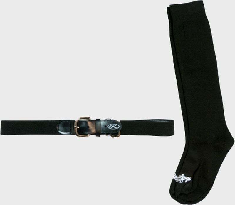 A black Rawlings baseball bet and socks - SKU: BELTSOCKL-BLK
