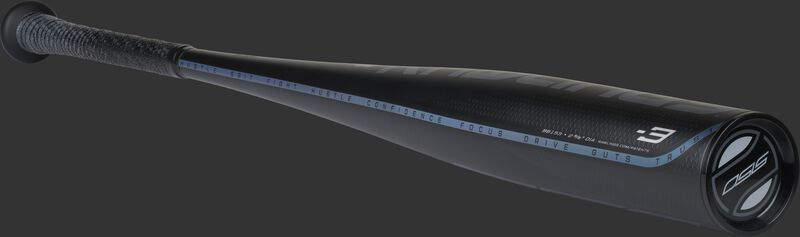 Angled view of a Rawlings 5150 baseball bat with a black barrel and black end cap - SKU: BB153