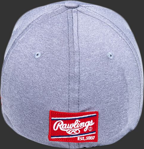 Back of a gray Black Clover heathered hat with a red Rawlings patch - SKU: BCR1RUH0071